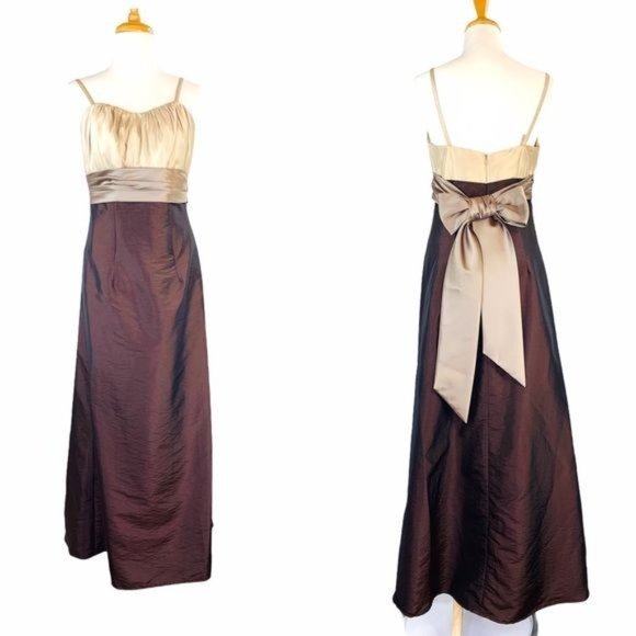 Impression Bridal Formal Maxi Dress Bridesmaids Satin A-line Brown Prom Sweet 16 - Picture 12 of 12